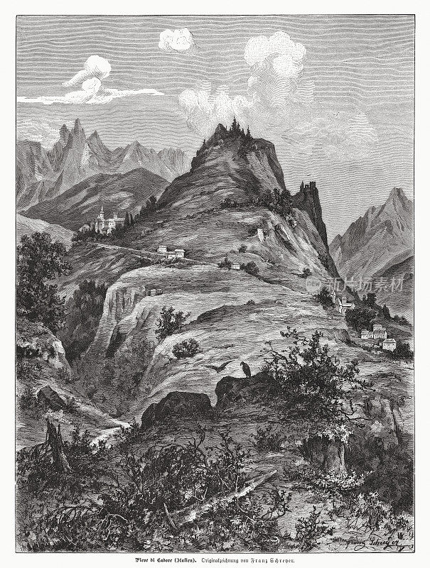 pive di Cadore, Dolomites，意大利，木刻，1885年出版